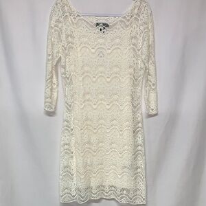 Ralph Lauren Off White Crochet Lace 3/4 Sleeve Dress